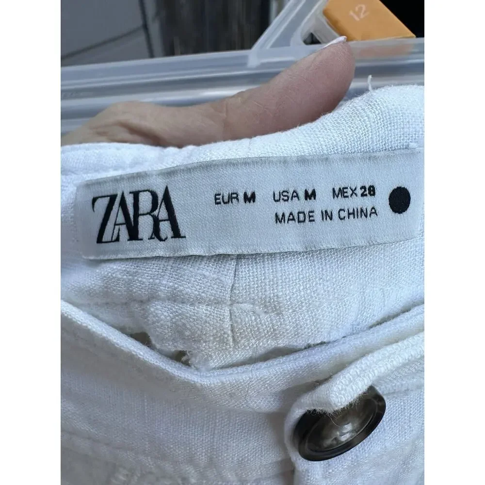 ZARA COLLECTION EMBROIDERED WIDE-LEG TROUSERS IN WHITE SZ M Beach Boho Coquette